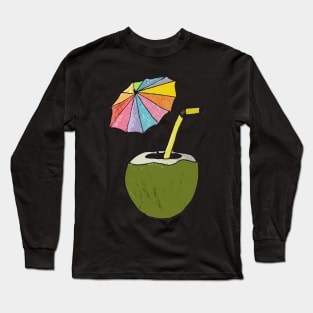 Hand drawn coconut drink with colorful umbrella drink Long Sleeve T-Shirt